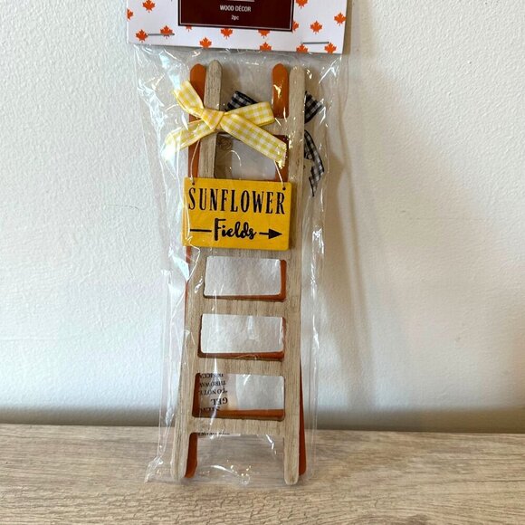 Fall Mini Ladder Signs Set 2pc Sunflower Pumpkin Patch 11in Tier Tray Decor - Picture 7 of 11